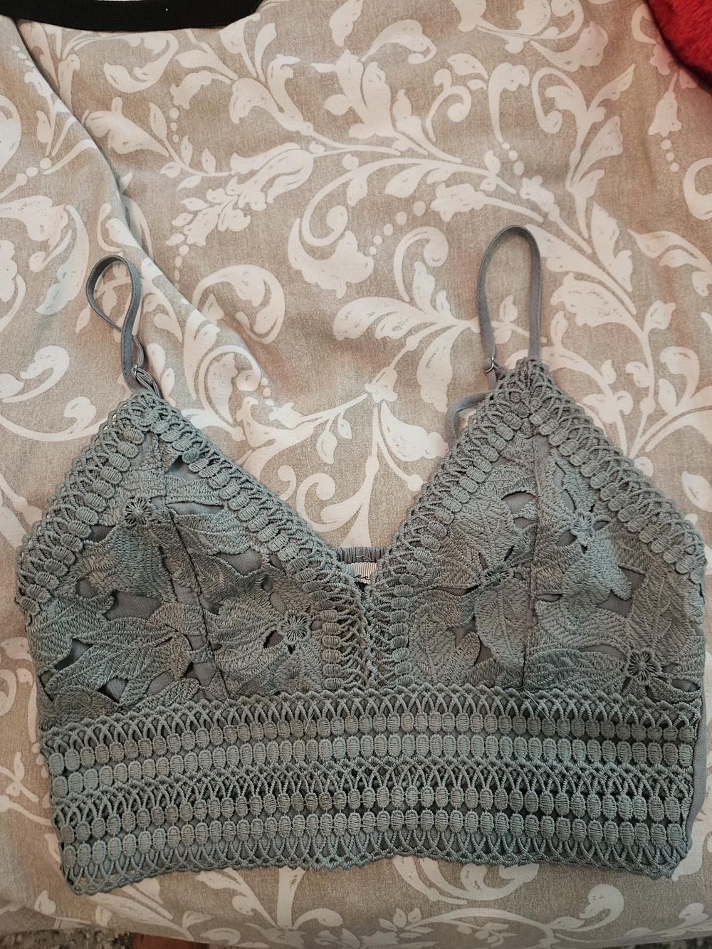 Lace Bralette - Sage Green Crochet Trim
